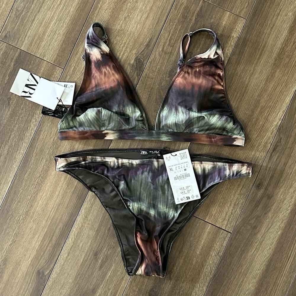ZARA Tie Dye Bikini Swim Suit Top+Bottom - Women's XL - NWT $66